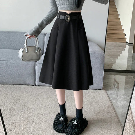 Woolen Mid-Length High Waist Skirt