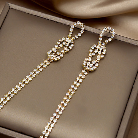 925 Silver Needle Knotted Diamonds Long Tassel Earrings