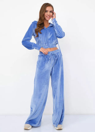 Zipper Cardigan Laced Pants Two-piece Set