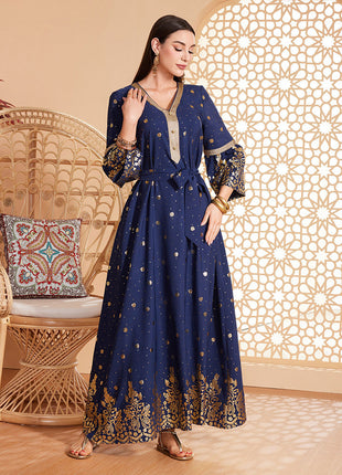 Bronzing Temperament Long Sleeve Dress