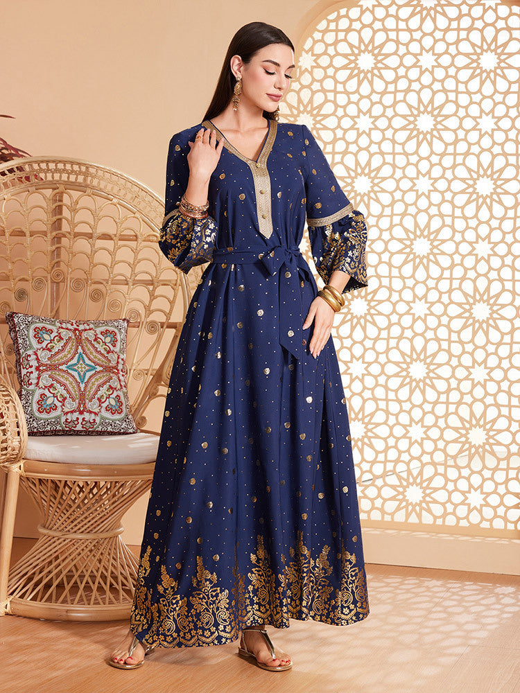 Bronzing Temperament Long Sleeve Dress