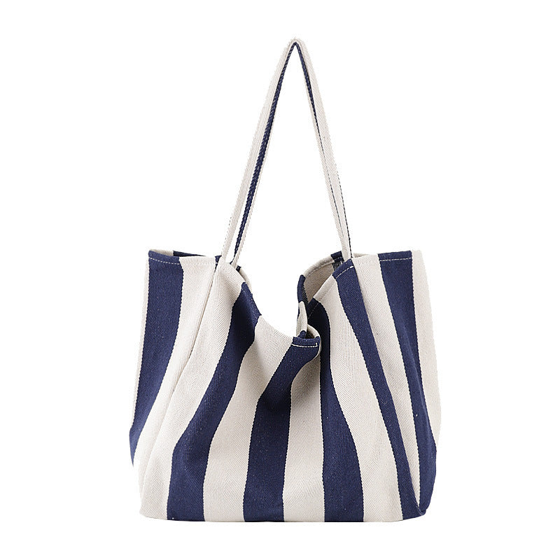 Striped Canvas Big Capacity Shoulder Handbags