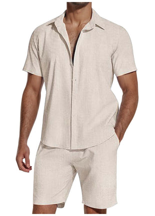 Short Sleeve and Pants Linen Suit