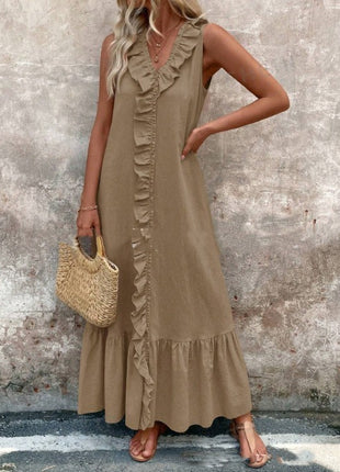 Sleeveless Cotton Linen V-neck Swing Dress