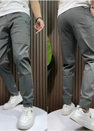 Ice Silk Stitching Six-pocket Embroidery High Elastic Casual Pants