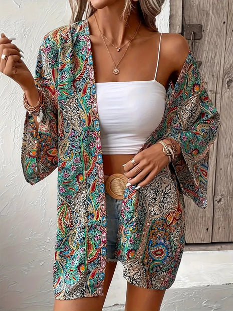 Ethnic Round Neck Shirt Bohemian Long Sleeve Shirt