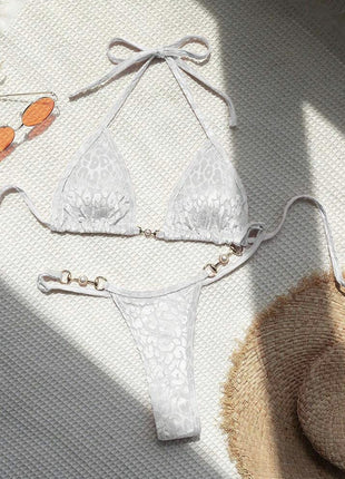 T-shaped Pearl Leopard Special Fabric Swimwear Swimsuit Bikini