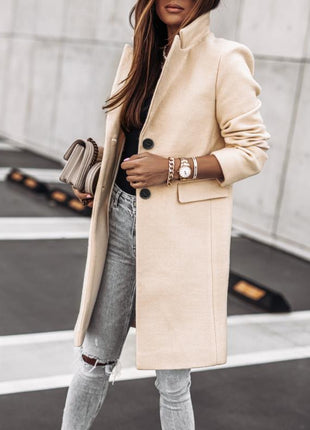 Autumn And Winter Simplicity Long Sleeve Button Woolen Coat