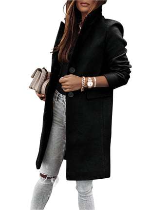Autumn And Winter Simplicity Long Sleeve Button Woolen Coat