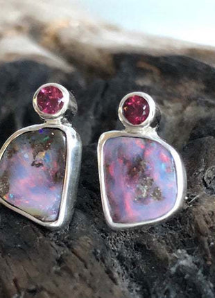 Australia Rainbow Color Opal Stud Earrings