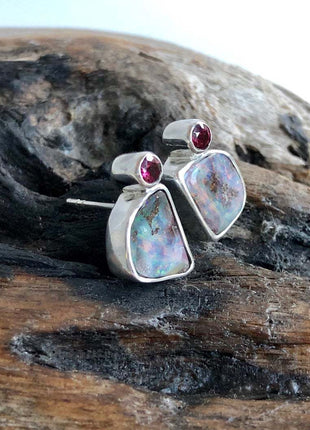 Australia Rainbow Color Opal Stud Earrings