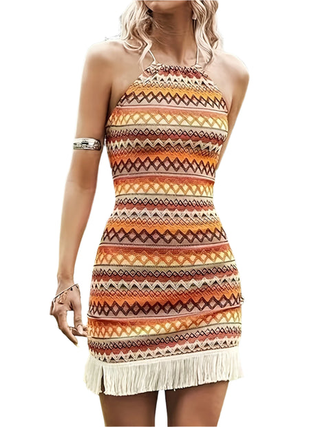 Halter Straps Tassels Slim-fit Dress