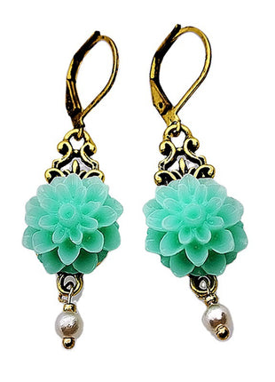 Rongyu Bohemian Chalcedony Flower Pearl Earrings