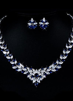 Zircon Flower Necklace & Earrings Suit