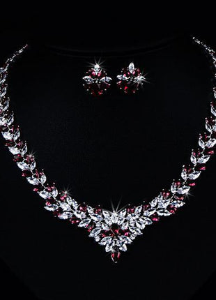 Zircon Flower Necklace & Earrings Suit