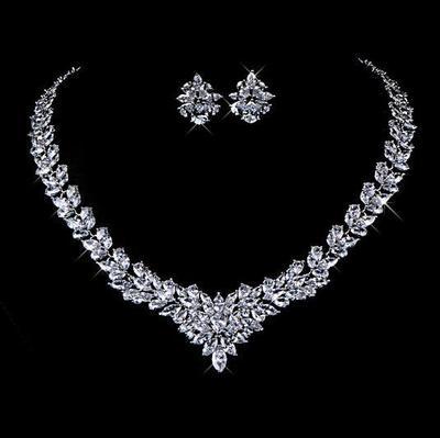 Zircon Flower Necklace & Earrings Suit