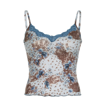 Floral Print Vest Lace Print Top