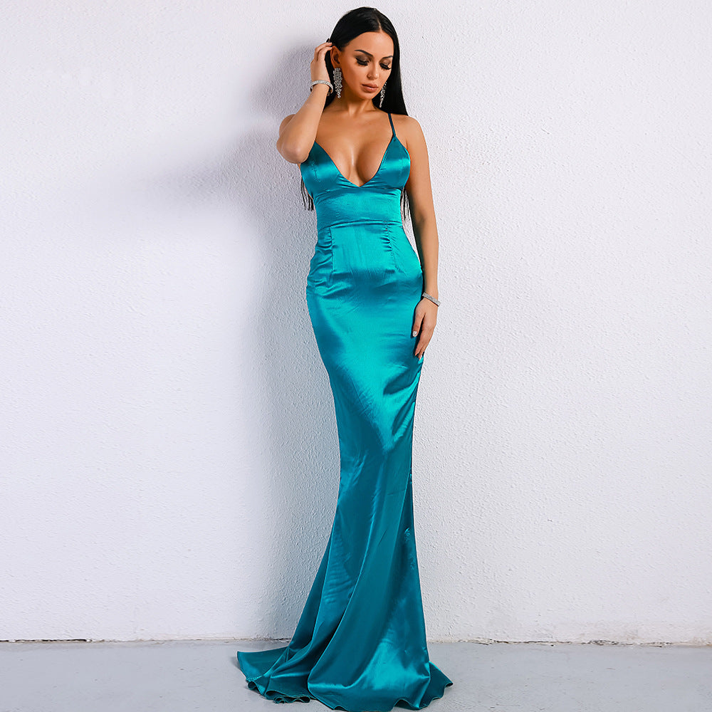 V-neck Sling Backless Evening Dress