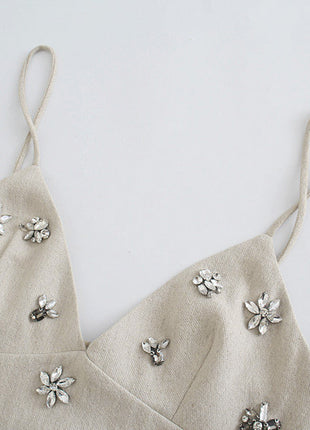 Feng Rhinestone-embellished V-neck Strap Top