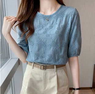 Embroidered Hollow Chiffon Shirt