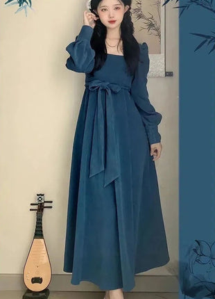 Long Sleeve Square-neck Dress