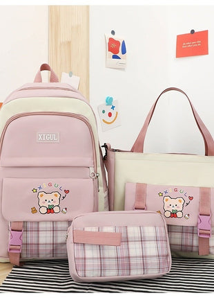 Three-piece Set Large Capacity Plaid Junior Backpack