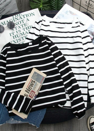 Black Striped Western Style Long-sleeved T-shirt