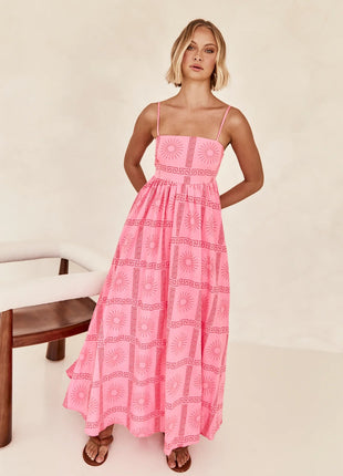 Pinkish Sunny Back Cutout Sling Dress