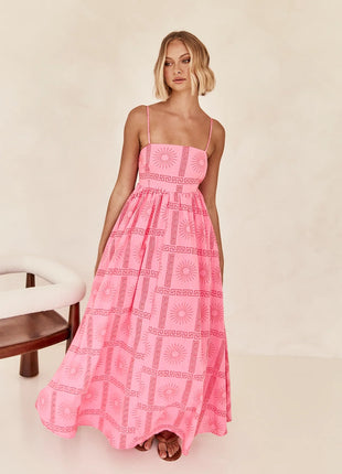 Pinkish Sunny Back Cutout Sling Dress