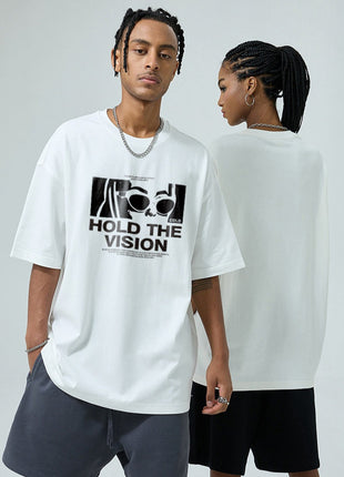 Film Letter Print Loose Round Neck Short Sleeve