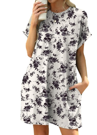 Loose Crew Neck Short Sleeve Pocket Dress