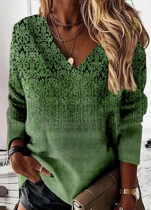 Retro V-neck Long-sleeved T-shirt