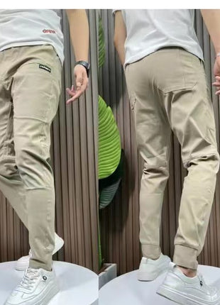 Ice Silk Stitching Six-pocket Embroidery High Elastic Casual Pants