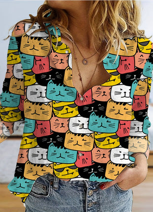 3d Printed Long Sleeve Turn-down Collar Casual Shirt