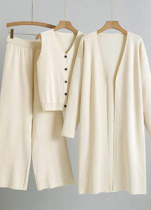 Three-piece Elegant Knitting Suit Sleeveless Vest Sweater Cardigan Pants Set