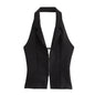 Slim-fit Zipper Design Backless Hanging Collar Top