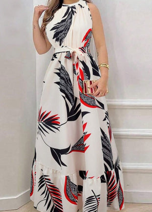 Plant Sleeveless Vacation Maxi Dress