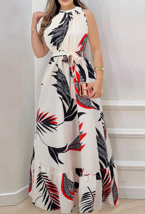 Plant Sleeveless Vacation Maxi Dress