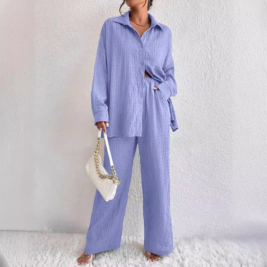Casual Pleated Trousers Long Sleeve Lapel Elegant Suit
