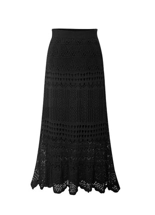 Plus Size Crocheted Hollow Knit Hip-wrapped Mid-length Skirt
