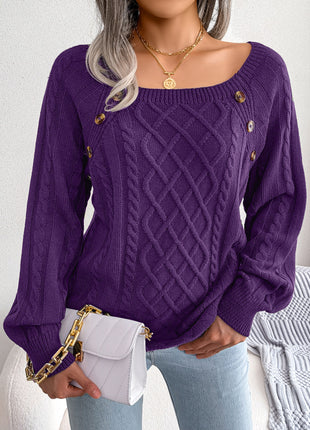 Square Neck Long Sleeve Knitted Sweater