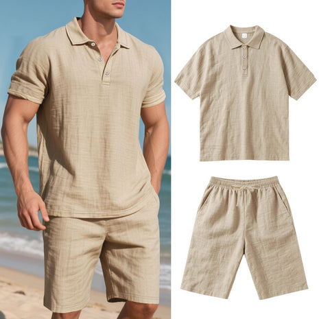 Summer Loose Casual Linen Breathable Short Beach Sleeve Shorts Set