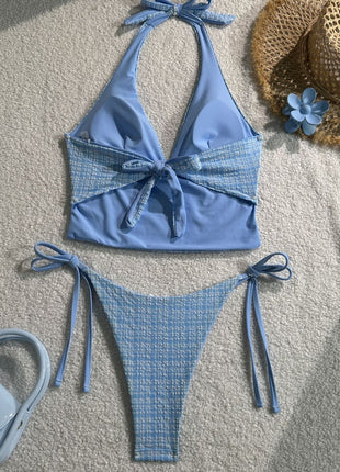 Plaid Collar Slim Fit Top Drawstring Short Lace Pants Suit