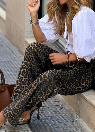 Temperament Leopard Straight Casual Trousers