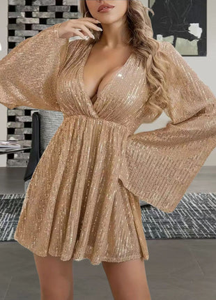 V-neck Sequin Waist Slimming Dress