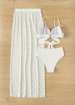 Swimsuit Elegant Gathered Long Skirt Bikini Three Pieces