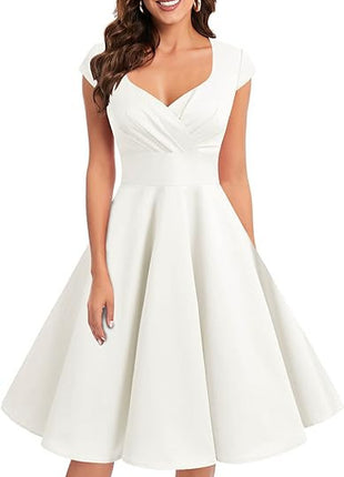 Retro V-neck Half Sleeve Waist Dress