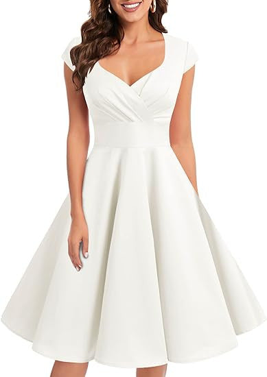 Retro V-neck Half Sleeve Waist Dress