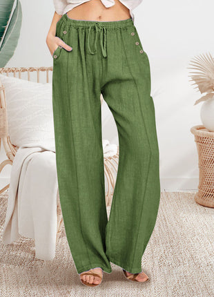 Loose Button Casual Wide-leg Trousers