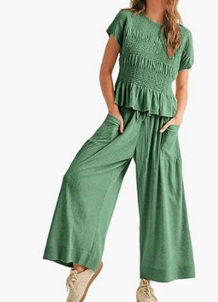 2-piece Pleated Top and Wide Leg Pants
